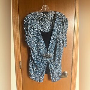 Notations Blue and White Patterned Blouse